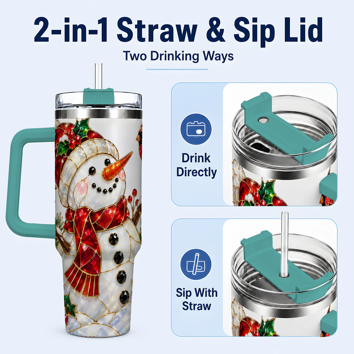 #pl[40oz|Green] Gemstone Snowman 40oz Tumbler, Cardinal Stainless Steel Travel Cup