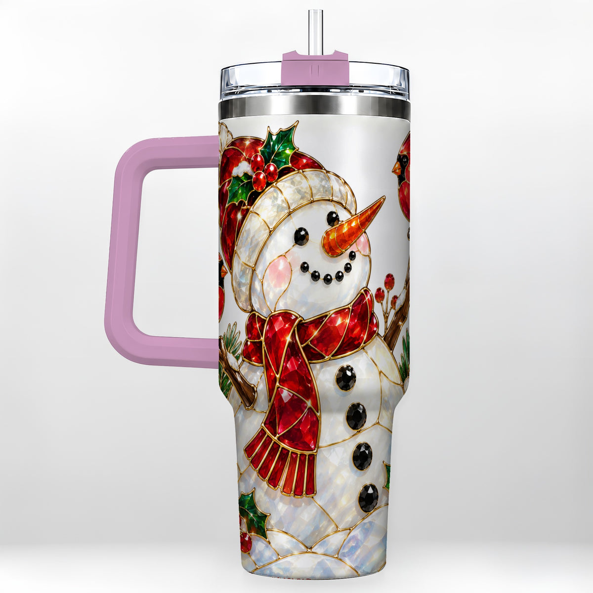 #pl[40oz|Pink] Gemstone Snowman 40oz Tumbler, Cardinal Stainless Steel Travel Cup