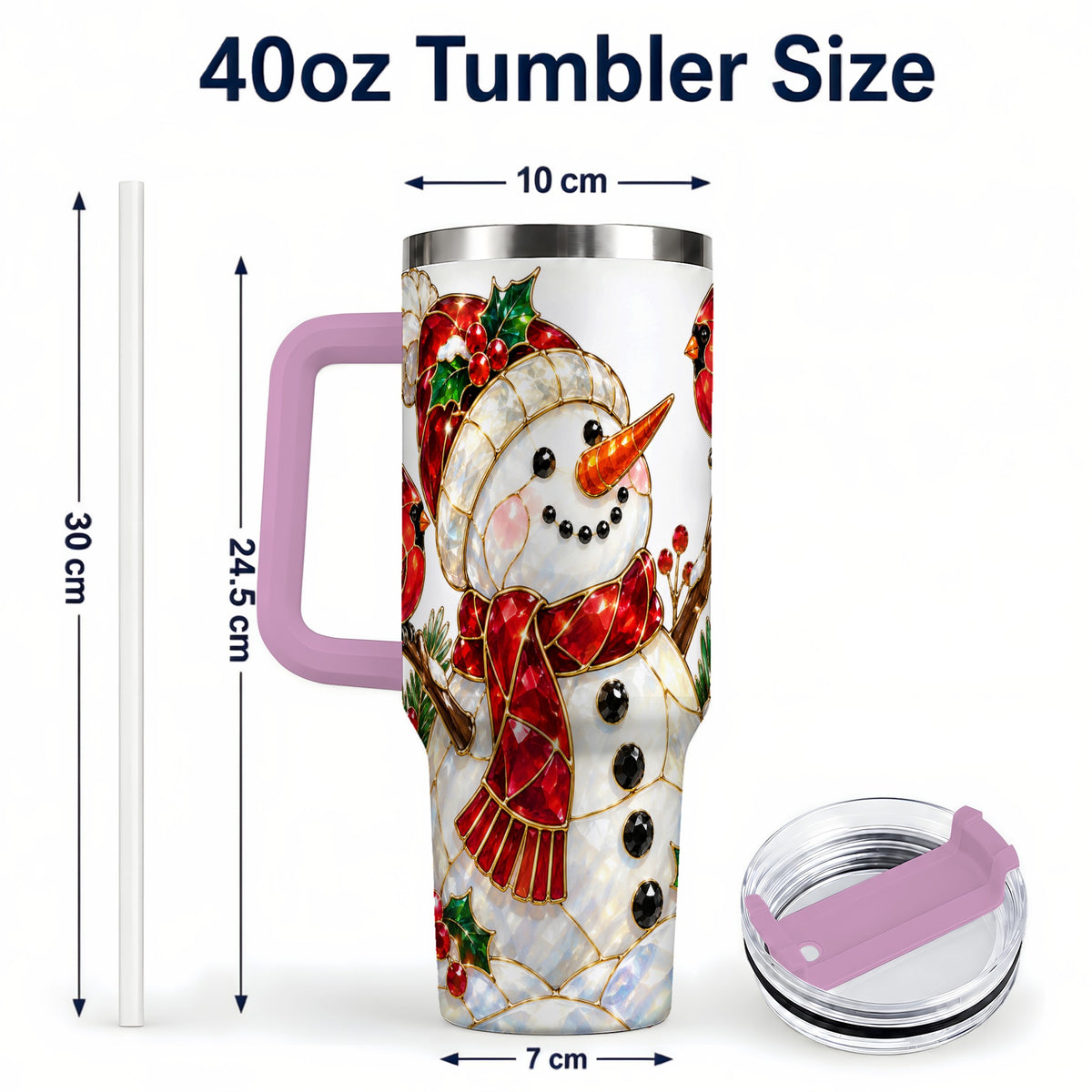#pl[40oz|Pink] Gemstone Snowman 40oz Tumbler, Cardinal Stainless Steel Travel Cup