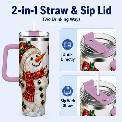 #pl[40oz|Pink] Gemstone Snowman 40oz Tumbler, Cardinal Stainless Steel Travel Cup