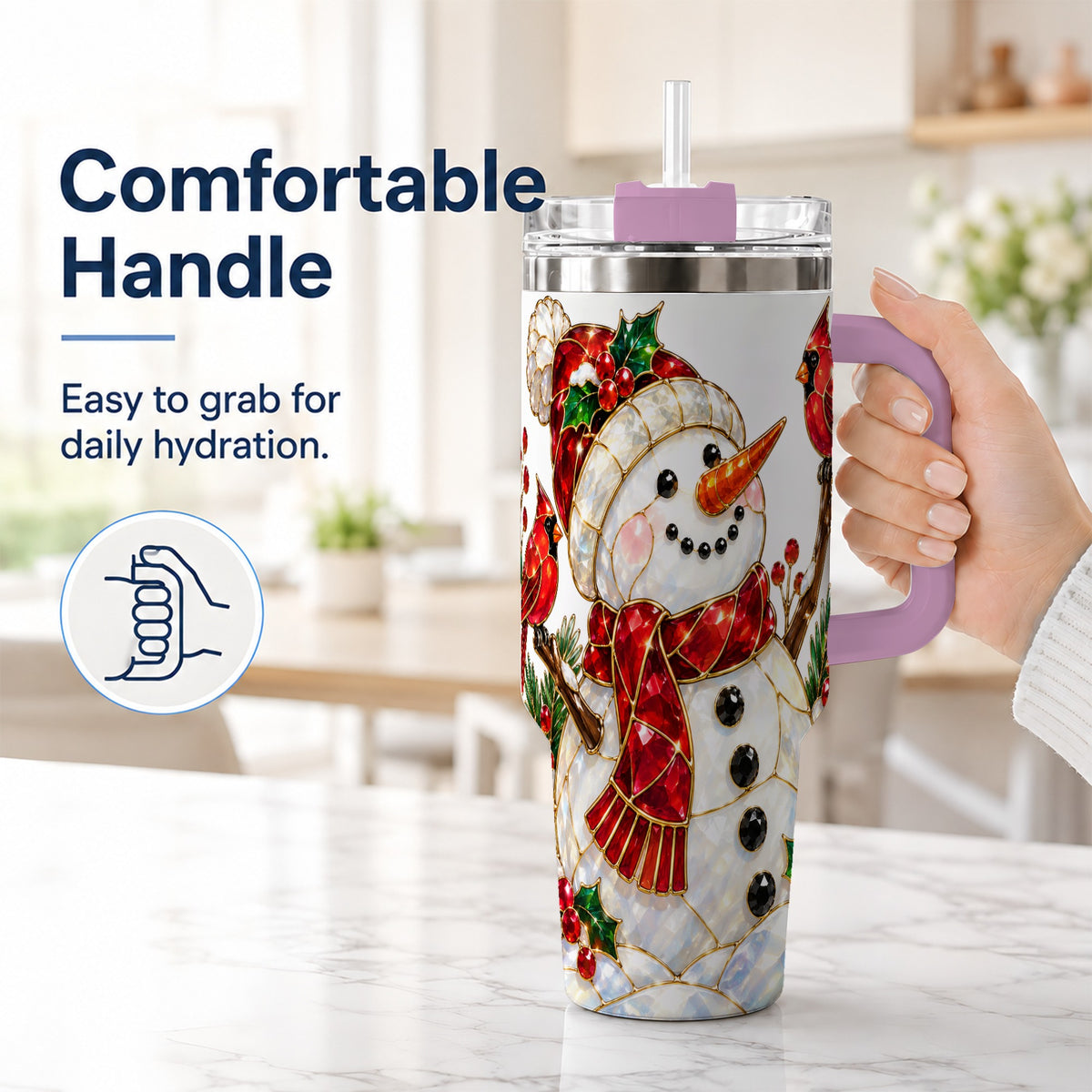 #pl[40oz|Pink] Gemstone Snowman 40oz Tumbler, Cardinal Stainless Steel Travel Cup