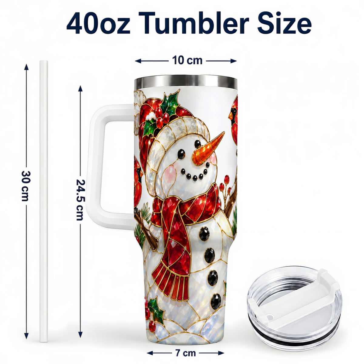 #pl[40oz|White] Gemstone Snowman 40oz Tumbler, Cardinal Stainless Steel Travel Cup