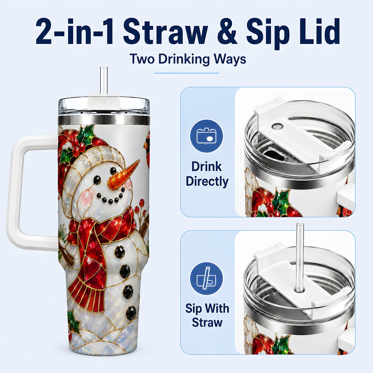 #pl[40oz|White] Gemstone Snowman 40oz Tumbler, Cardinal Stainless Steel Travel Cup
