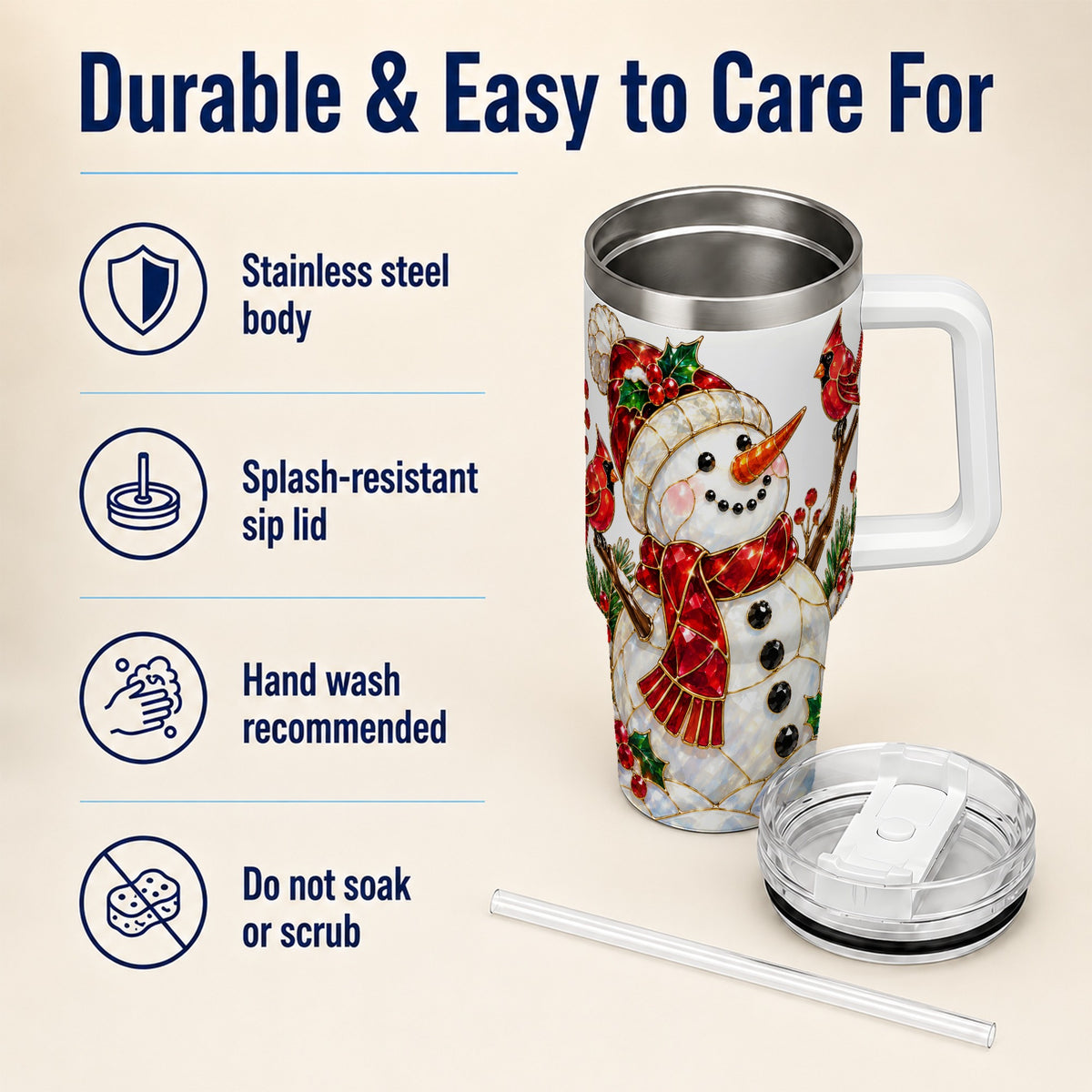 Gemstone Snowman 40oz Tumbler, Cardinal Stainless Steel Travel Cup