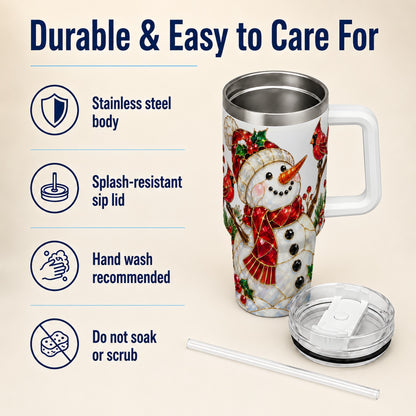Gemstone Snowman 40oz Tumbler, Cardinal Stainless Steel Travel Cup