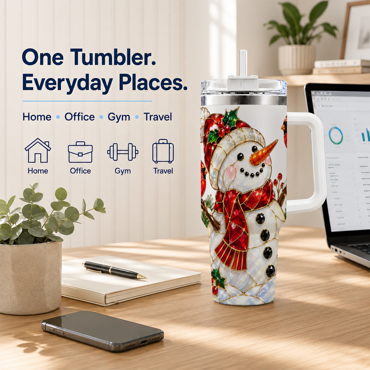 Gemstone Snowman 40oz Tumbler, Cardinal Stainless Steel Travel Cup