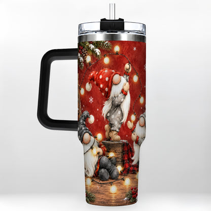 #pl[40oz|Black] Christmas Gnome 40oz Tumbler, Holiday Lights Stainless Steel Travel Cup