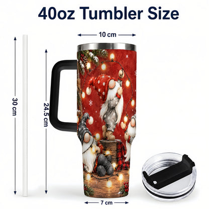 #pl[40oz|Black] Christmas Gnome 40oz Tumbler, Holiday Lights Stainless Steel Travel Cup