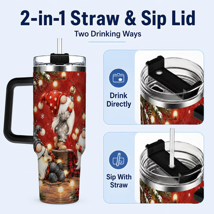 #pl[40oz|Black] Christmas Gnome 40oz Tumbler, Holiday Lights Stainless Steel Travel Cup