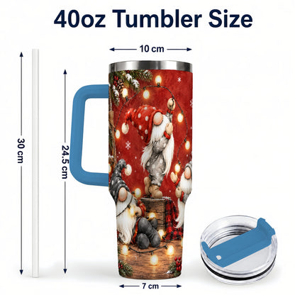#pl[40oz|Blue] Christmas Gnome 40oz Tumbler, Holiday Lights Stainless Steel Travel Cup