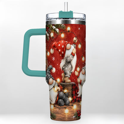 #pl[40oz|Green] Christmas Gnome 40oz Tumbler, Holiday Lights Stainless Steel Travel Cup