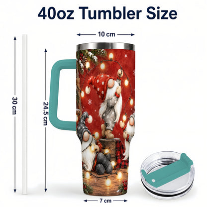 #pl[40oz|Green] Christmas Gnome 40oz Tumbler, Holiday Lights Stainless Steel Travel Cup