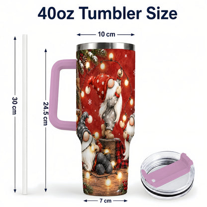 #pl[40oz|Pink] Christmas Gnome 40oz Tumbler, Holiday Lights Stainless Steel Travel Cup