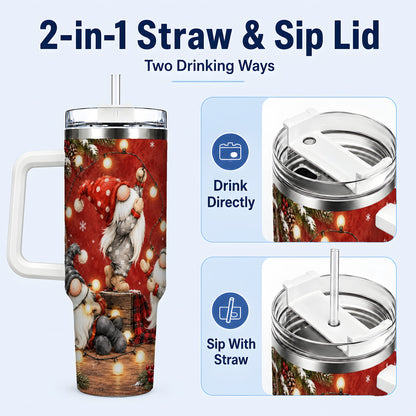 #pl[40oz|White] Christmas Gnome 40oz Tumbler, Holiday Lights Stainless Steel Travel Cup