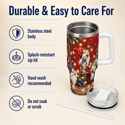 Christmas Gnome 40oz Tumbler, Holiday Lights Stainless Steel Travel Cup