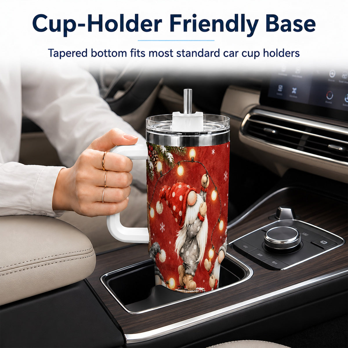 Christmas Gnome 40oz Tumbler, Holiday Lights Stainless Steel Travel Cup