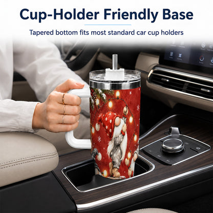 Christmas Gnome 40oz Tumbler, Holiday Lights Stainless Steel Travel Cup
