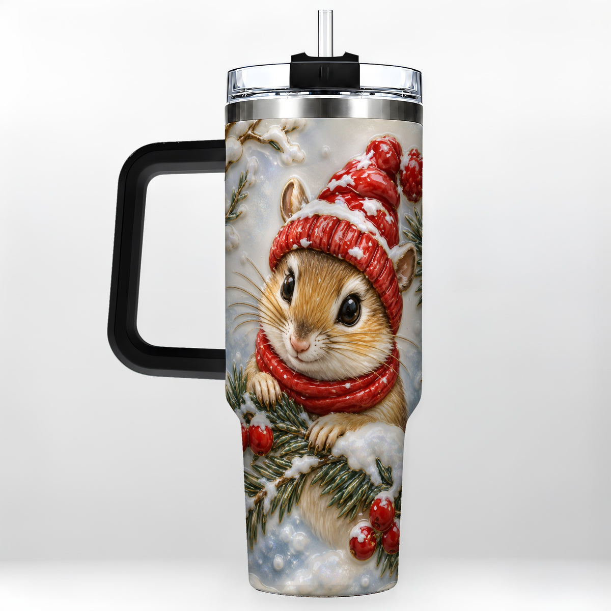 #pl[40oz|Black] Winter Mouse Tumbler 40oz, Woodland Tumbler, Stainless Steel Travel Cup