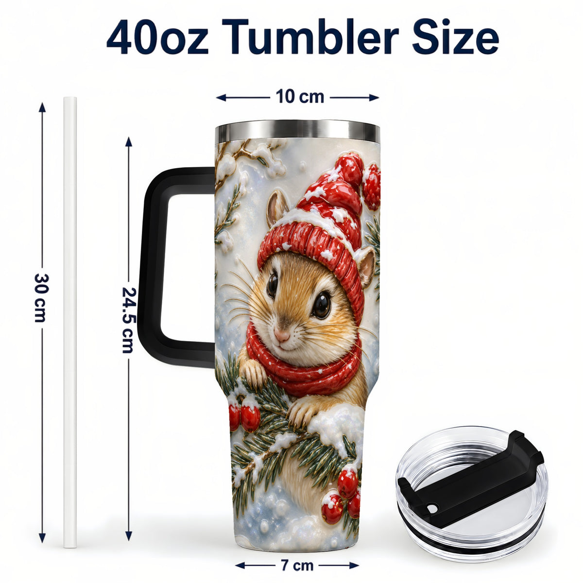 #pl[40oz|Black] Winter Mouse Tumbler 40oz, Woodland Tumbler, Stainless Steel Travel Cup