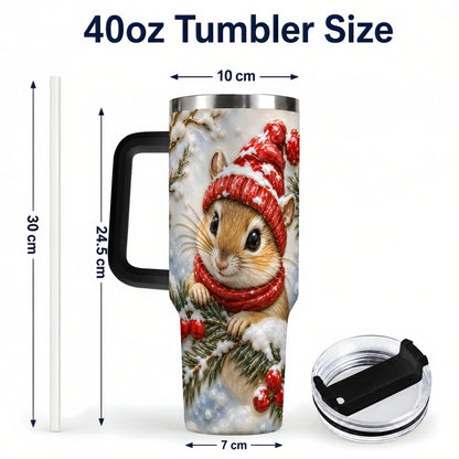 #pl[40oz|Black] Winter Mouse Tumbler 40oz, Woodland Tumbler, Stainless Steel Travel Cup