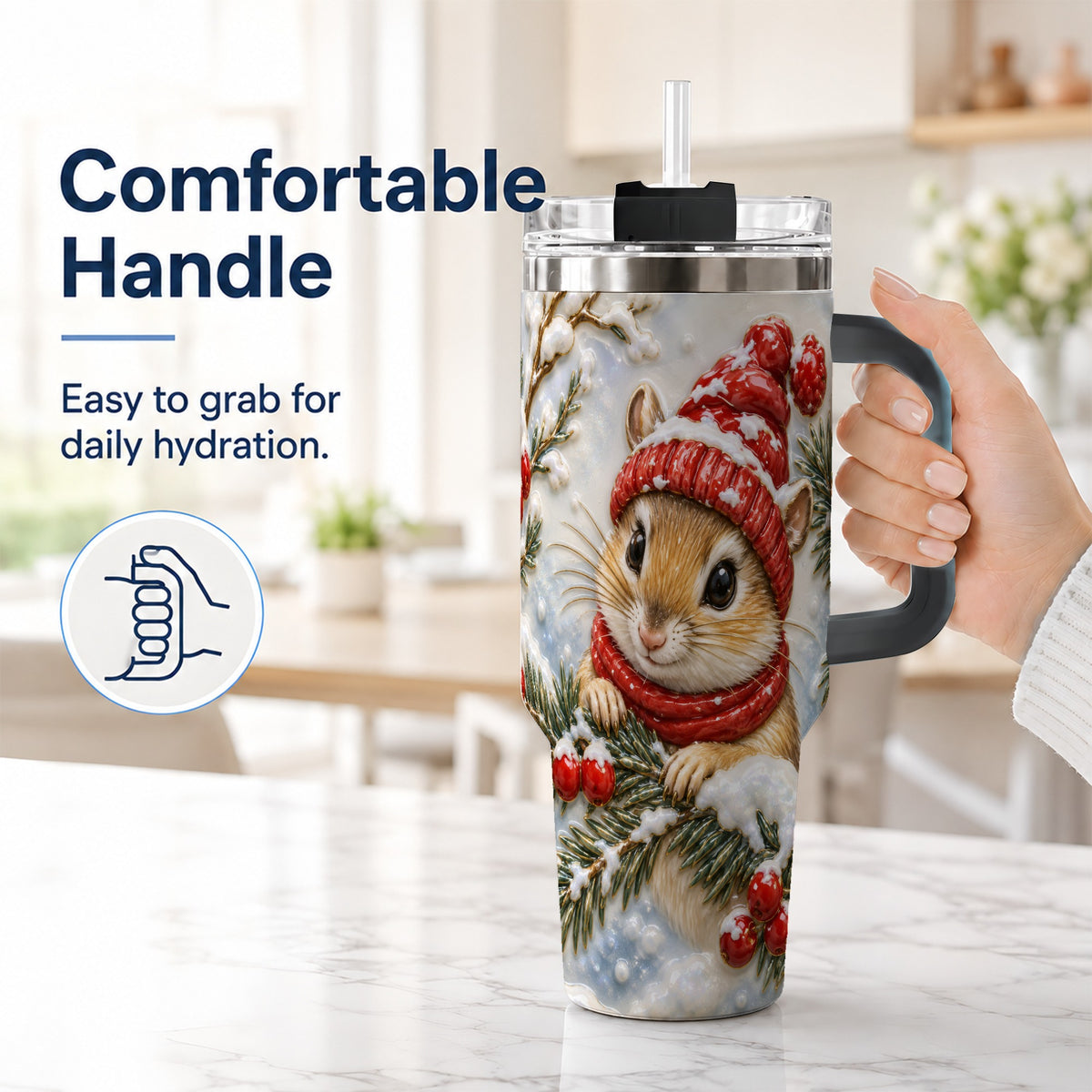 #pl[40oz|Black] Winter Mouse Tumbler 40oz, Woodland Tumbler, Stainless Steel Travel Cup