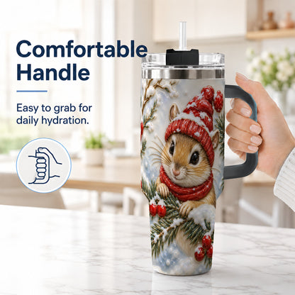 #pl[40oz|Black] Winter Mouse Tumbler 40oz, Woodland Tumbler, Stainless Steel Travel Cup