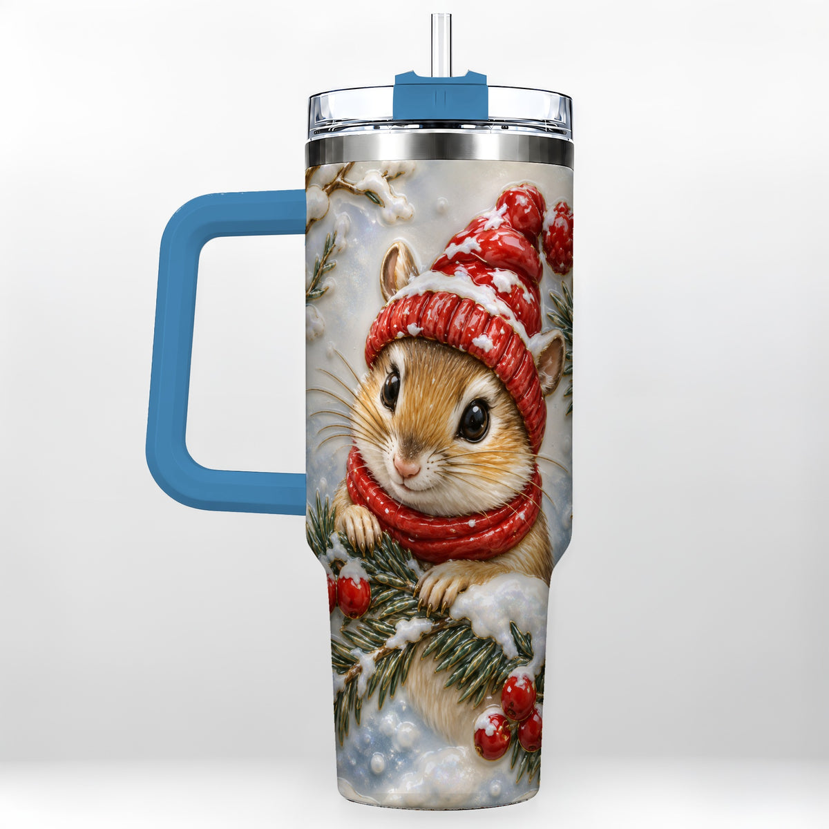 #pl[40oz|Blue] Winter Mouse Tumbler 40oz, Woodland Tumbler, Stainless Steel Travel Cup