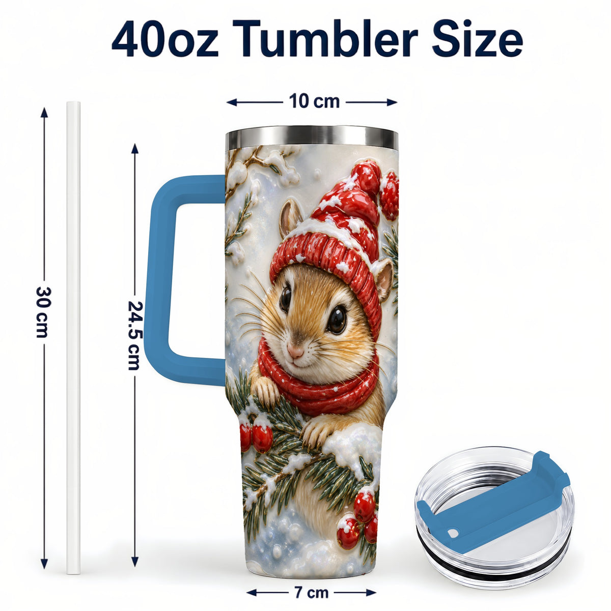 #pl[40oz|Blue] Winter Mouse Tumbler 40oz, Woodland Tumbler, Stainless Steel Travel Cup