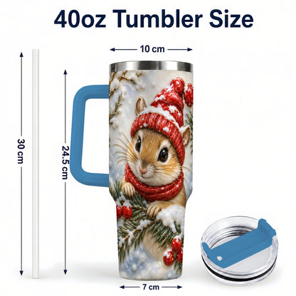 #pl[40oz|Blue] Winter Mouse Tumbler 40oz, Woodland Tumbler, Stainless Steel Travel Cup