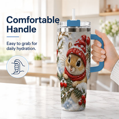 #pl[40oz|Blue] Winter Mouse Tumbler 40oz, Woodland Tumbler, Stainless Steel Travel Cup