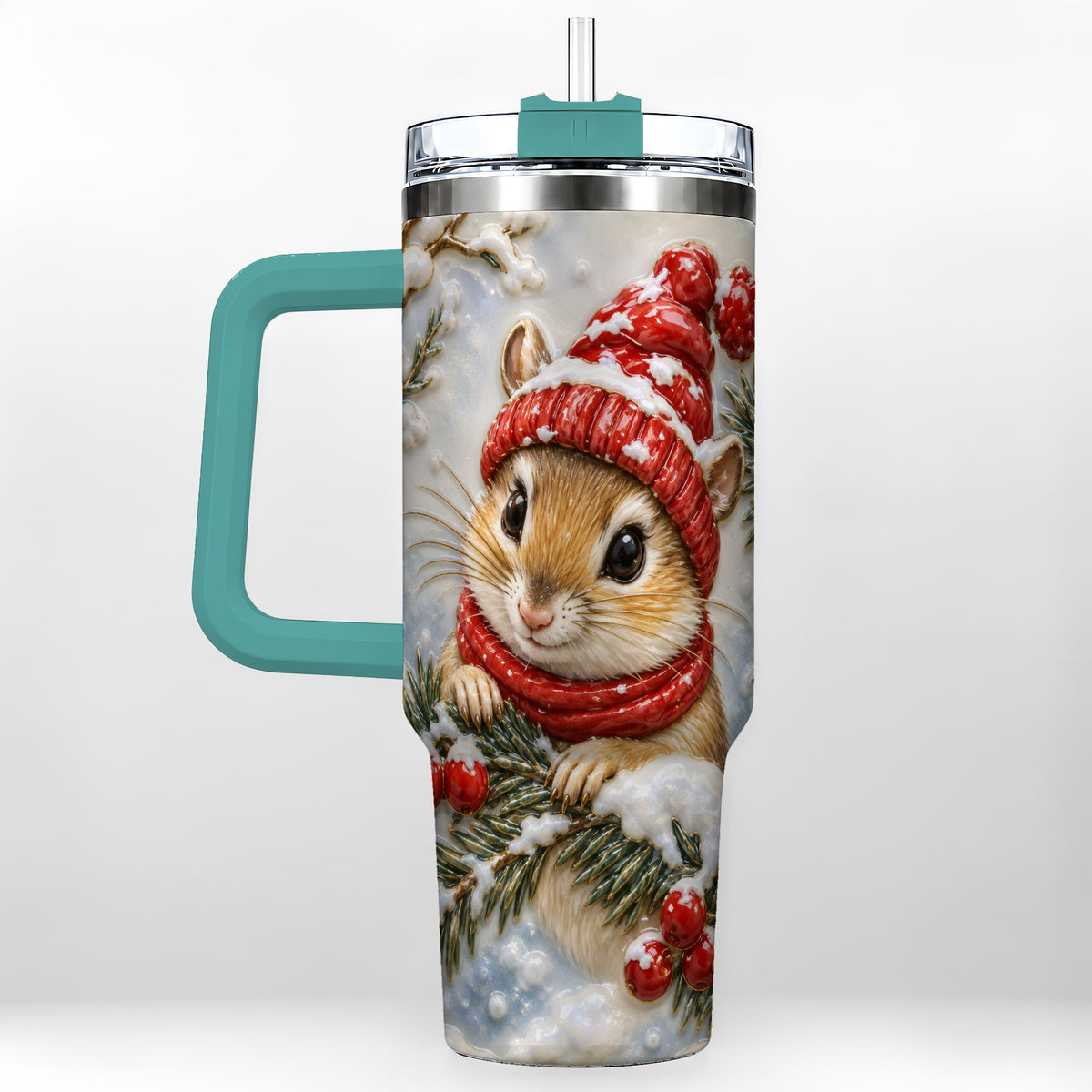 #pl[40oz|Green] Winter Mouse Tumbler 40oz, Woodland Tumbler, Stainless Steel Travel Cup