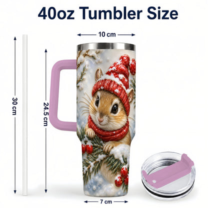 #pl[40oz|Pink] Winter Mouse Tumbler 40oz, Woodland Tumbler, Stainless Steel Travel Cup