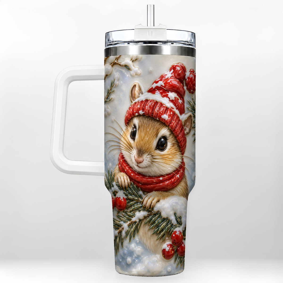 Winter Mouse Tumbler 40oz, Woodland Tumbler, Stainless Steel Travel Cup