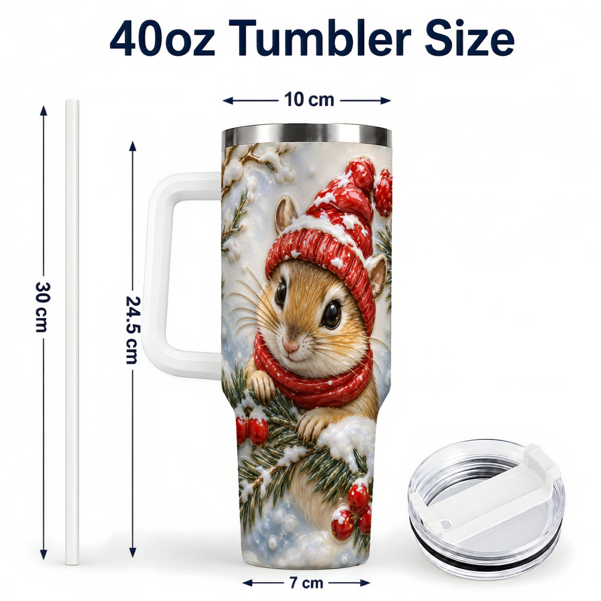 #pl[40oz|White] Winter Mouse Tumbler 40oz, Woodland Tumbler, Stainless Steel Travel Cup