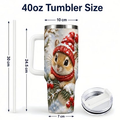 #pl[40oz|White] Winter Mouse Tumbler 40oz, Woodland Tumbler, Stainless Steel Travel Cup