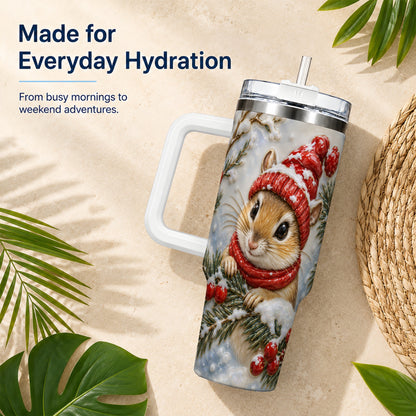 Winter Mouse Tumbler 40oz, Woodland Tumbler, Stainless Steel Travel Cup