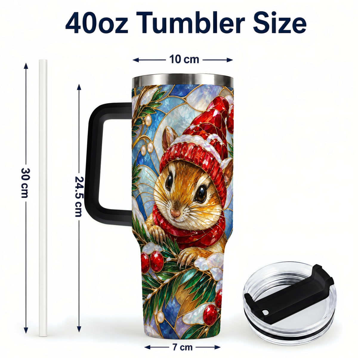 #pl[40oz|Black] Glass Mouse Tumbler 40oz, Winter Tumbler, Stainless Steel Travel Cup