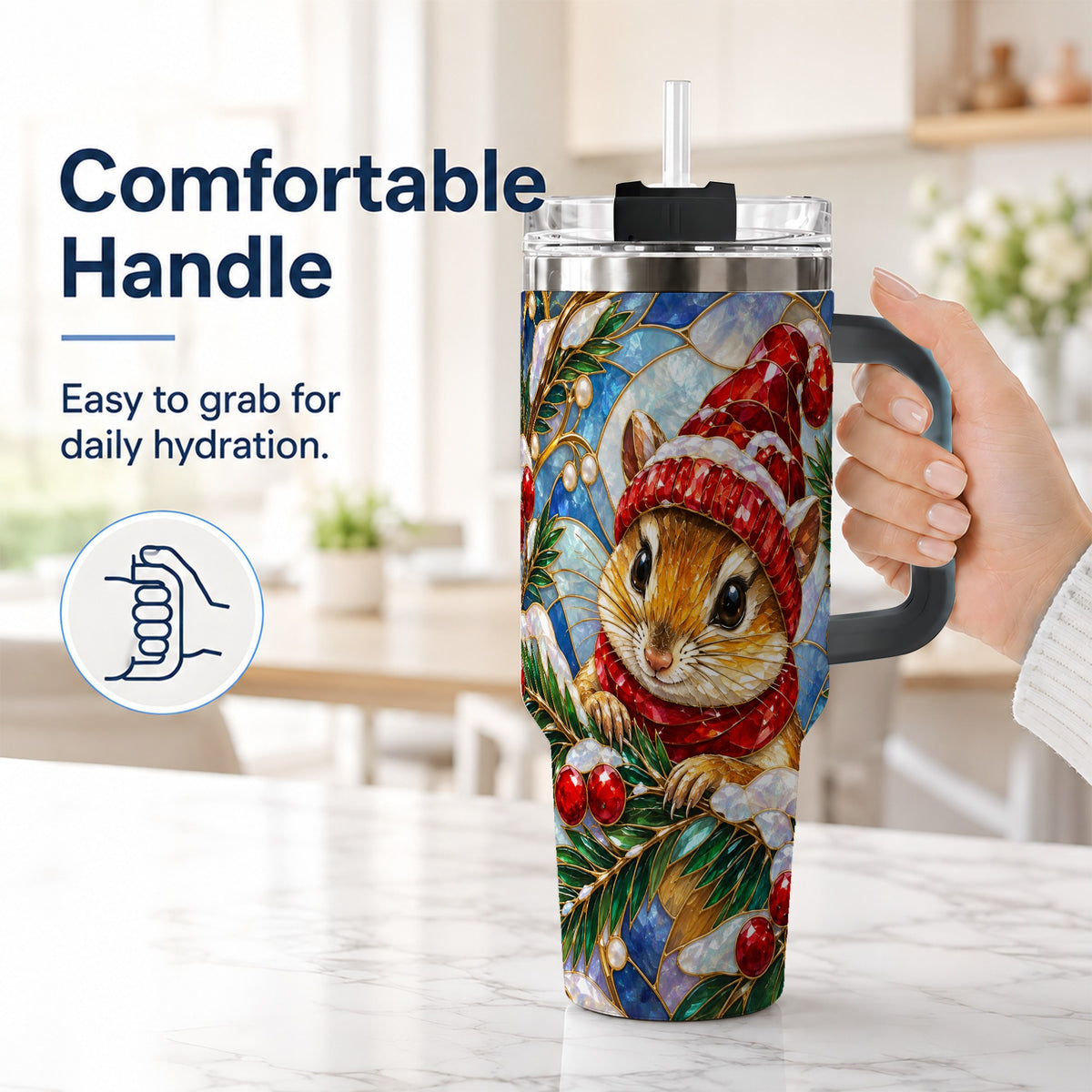 #pl[40oz|Black] Glass Mouse Tumbler 40oz, Winter Tumbler, Stainless Steel Travel Cup