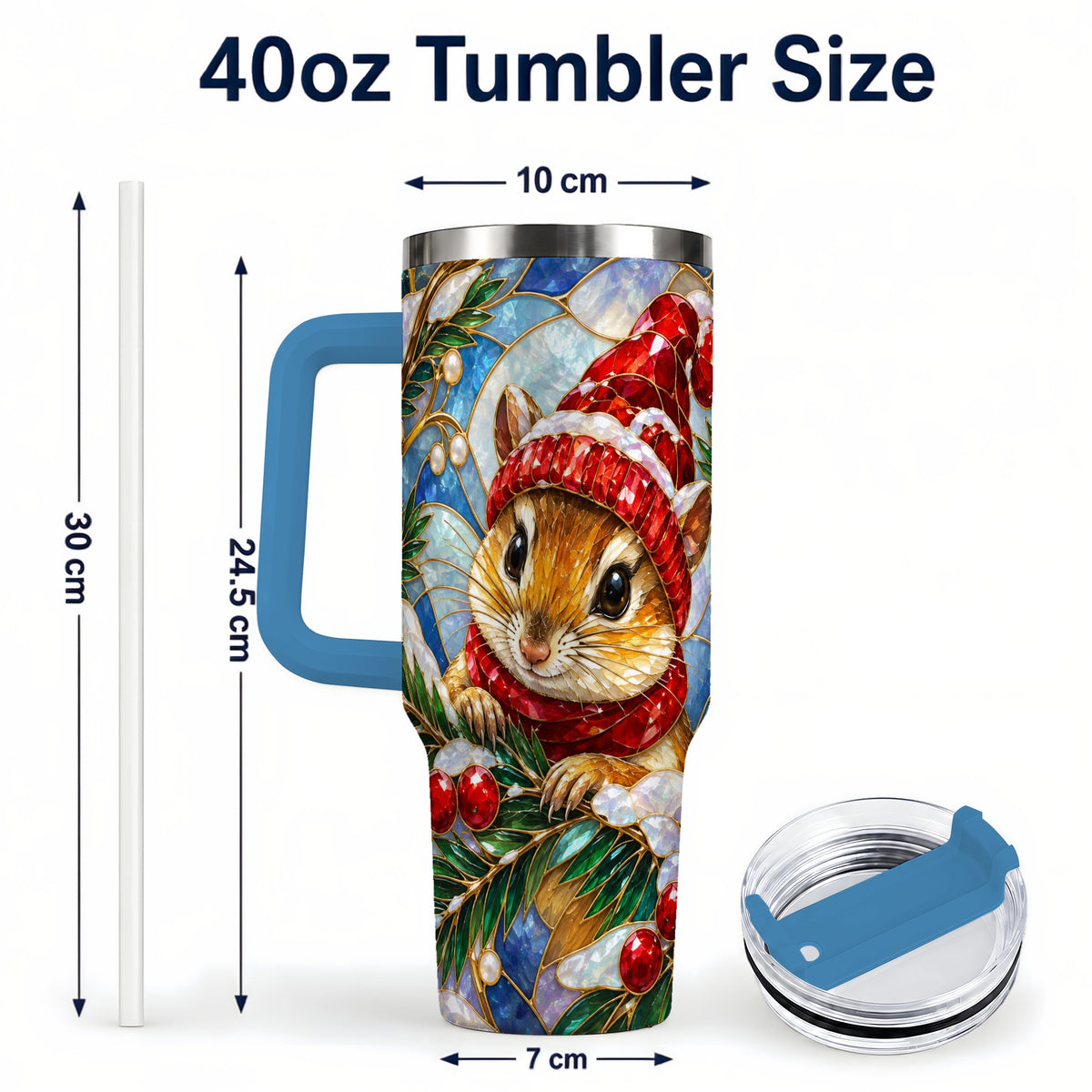 #pl[40oz|Blue] Glass Mouse Tumbler 40oz, Winter Tumbler, Stainless Steel Travel Cup