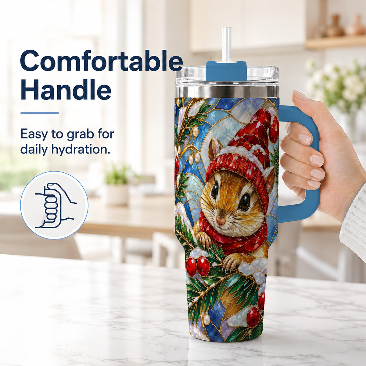 #pl[40oz|Blue] Glass Mouse Tumbler 40oz, Winter Tumbler, Stainless Steel Travel Cup