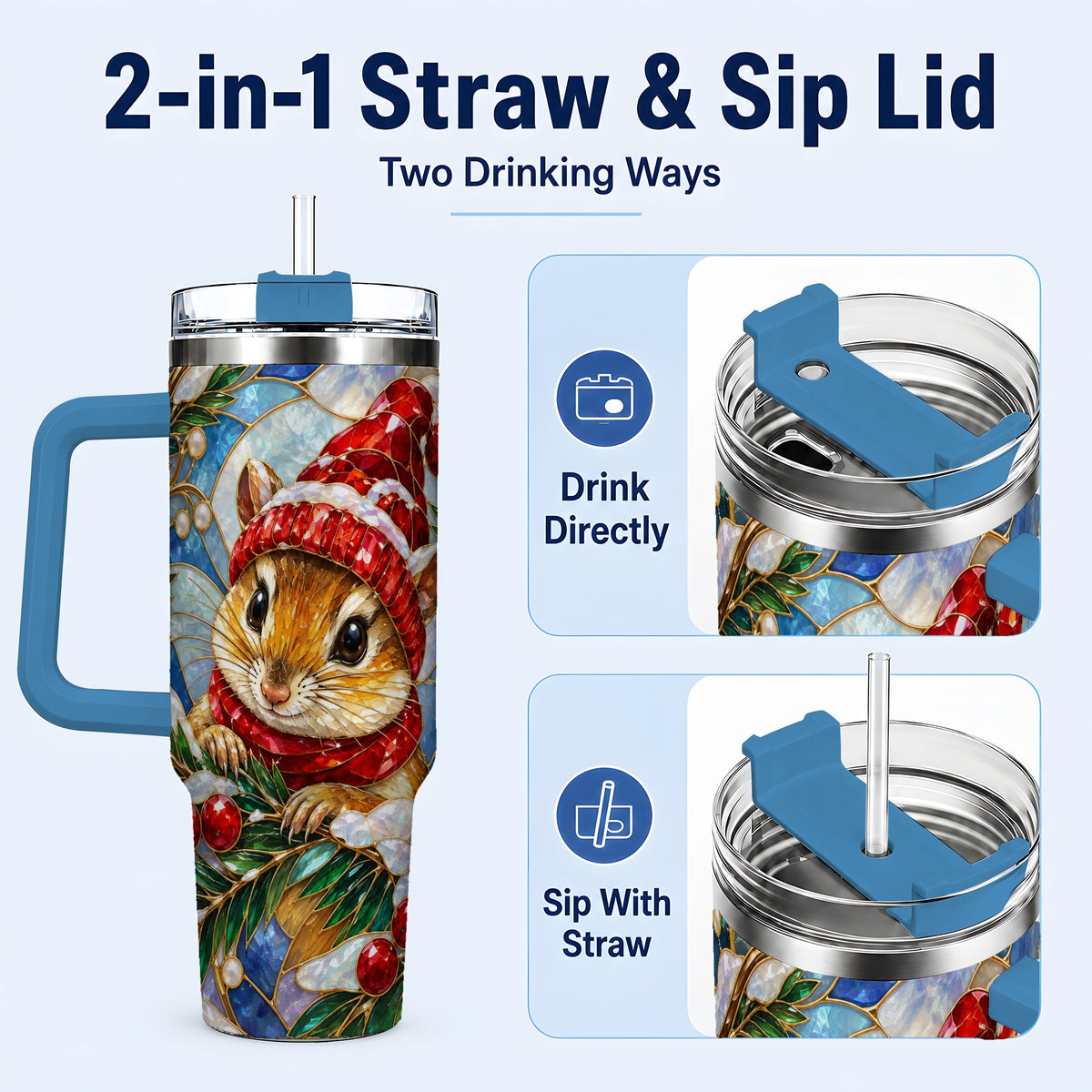 #pl[40oz|Blue] Glass Mouse Tumbler 40oz, Winter Tumbler, Stainless Steel Travel Cup
