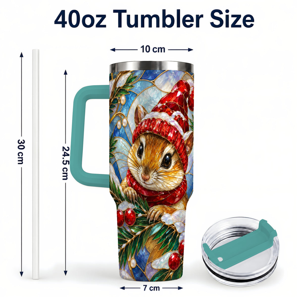 #pl[40oz|Green] Glass Mouse Tumbler 40oz, Winter Tumbler, Stainless Steel Travel Cup