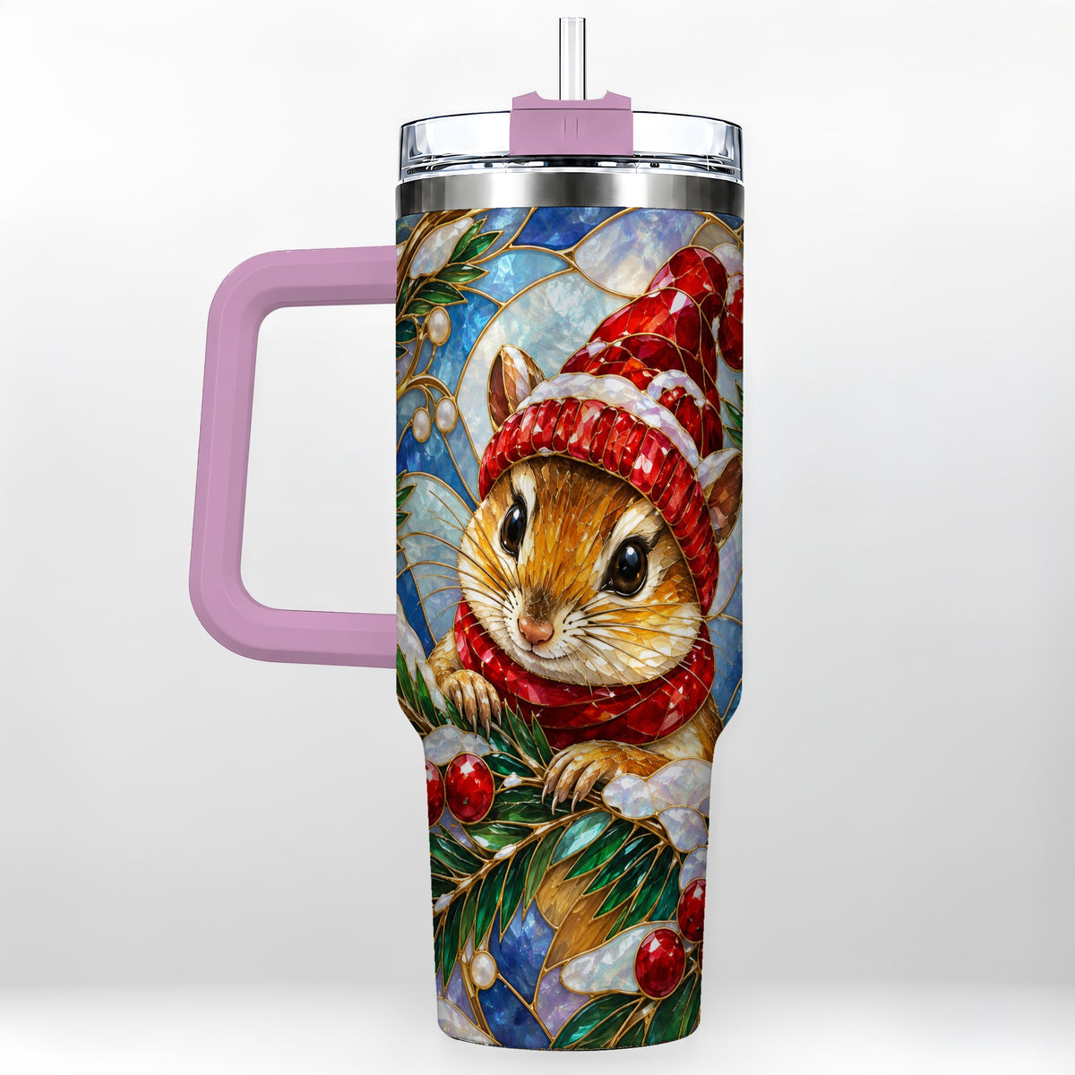 #pl[40oz|Pink] Glass Mouse Tumbler 40oz, Winter Tumbler, Stainless Steel Travel Cup