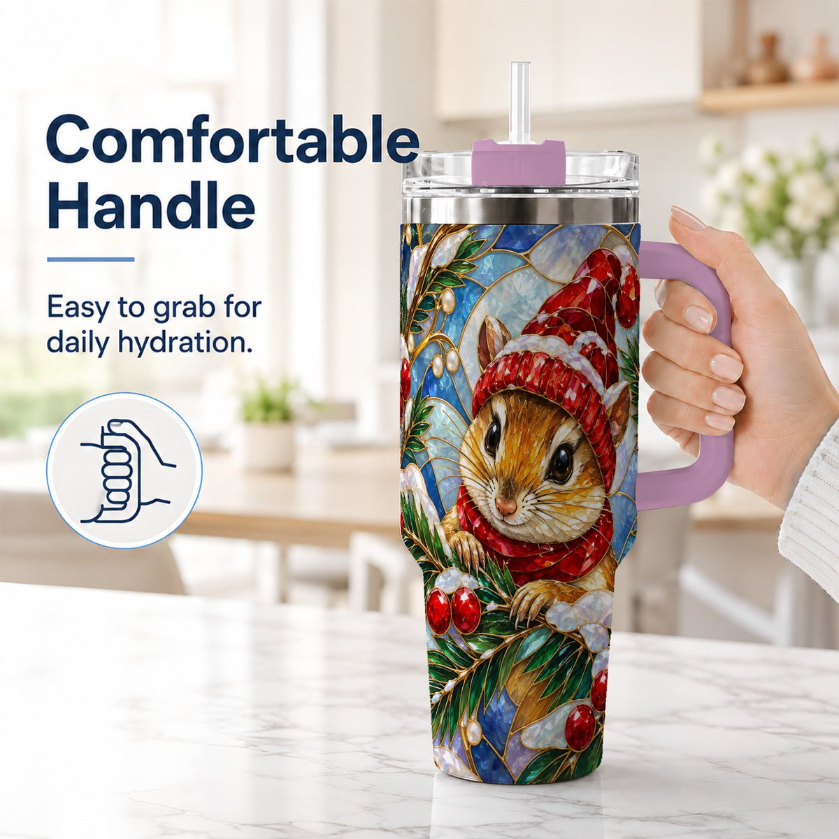 #pl[40oz|Pink] Glass Mouse Tumbler 40oz, Winter Tumbler, Stainless Steel Travel Cup