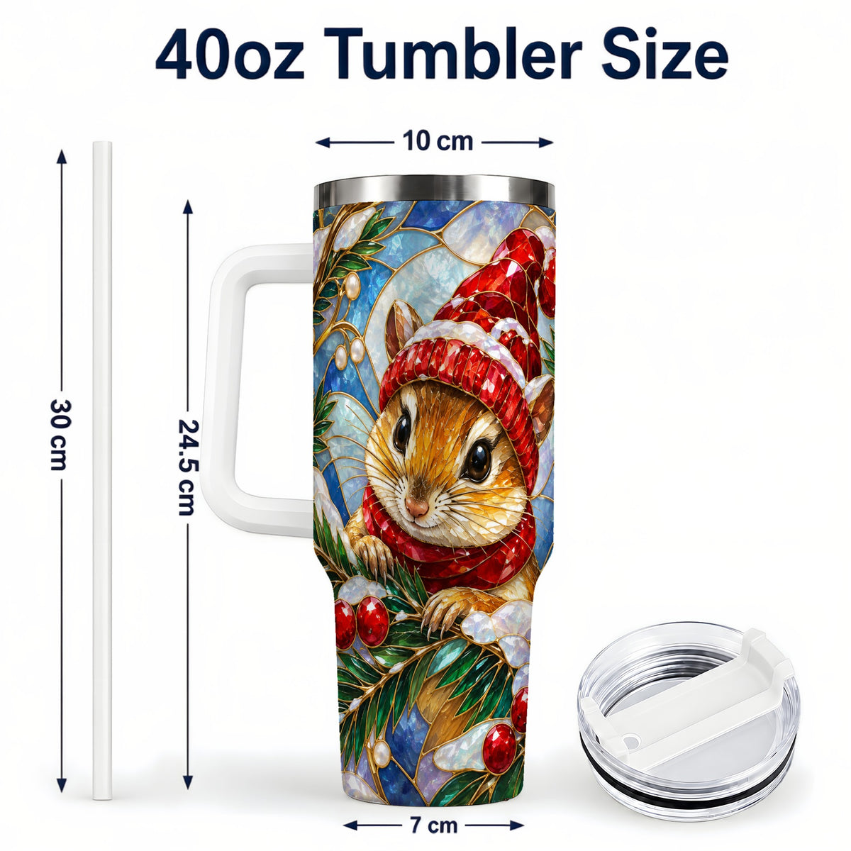 #pl[40oz|White] Glass Mouse Tumbler 40oz, Winter Tumbler, Stainless Steel Travel Cup