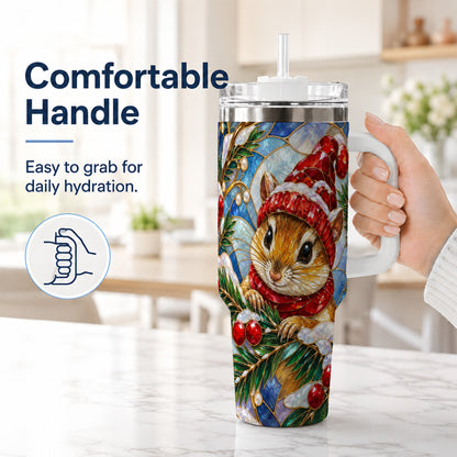 #pl[40oz|White] Glass Mouse Tumbler 40oz, Winter Tumbler, Stainless Steel Travel Cup