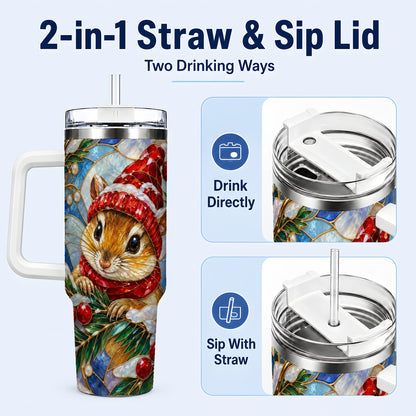 #pl[40oz|White] Glass Mouse Tumbler 40oz, Winter Tumbler, Stainless Steel Travel Cup