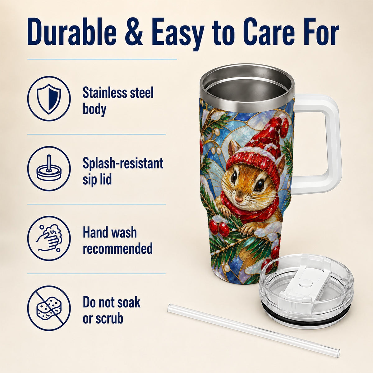 Glass Mouse Tumbler 40oz, Winter Tumbler, Stainless Steel Travel Cup