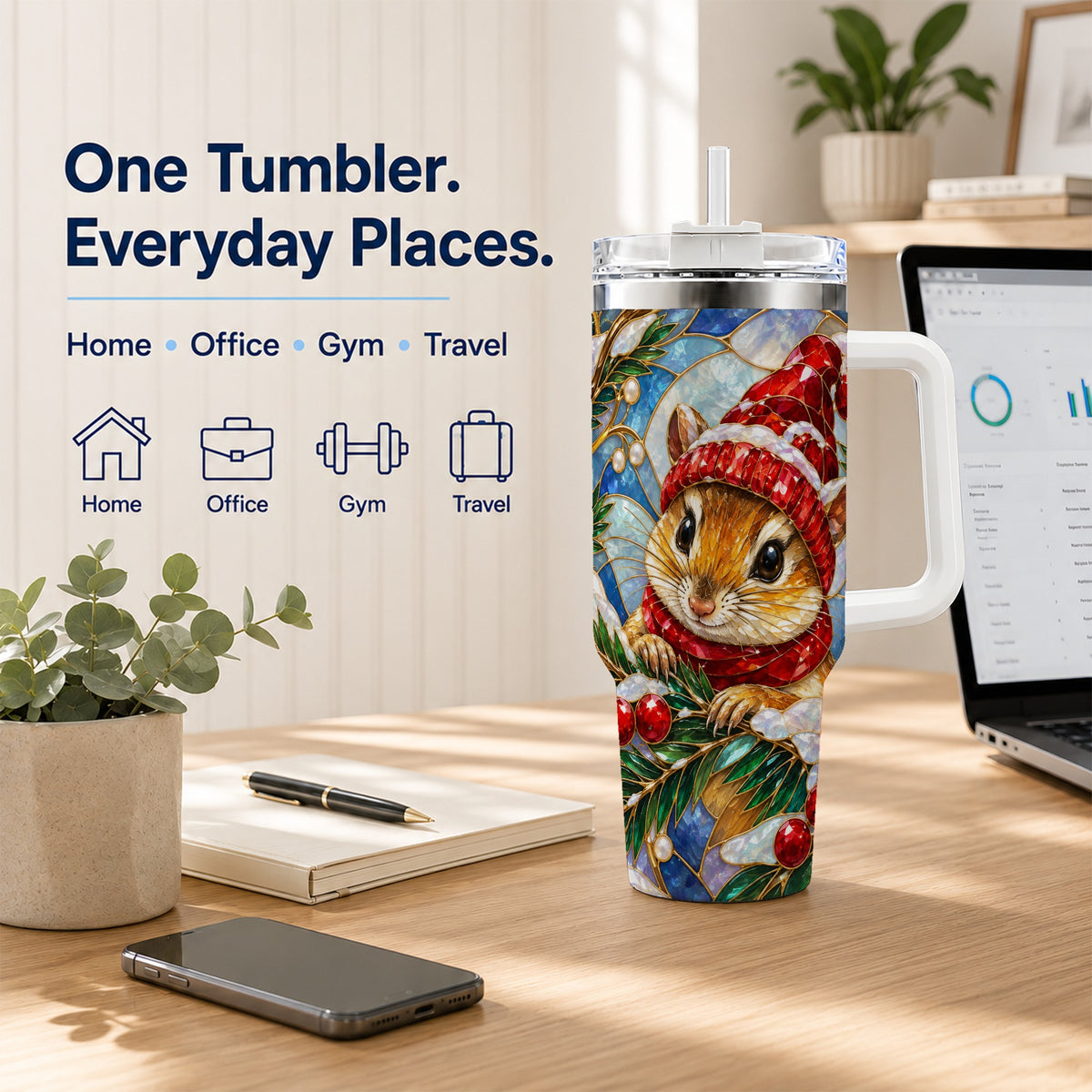 Glass Mouse Tumbler 40oz, Winter Tumbler, Stainless Steel Travel Cup