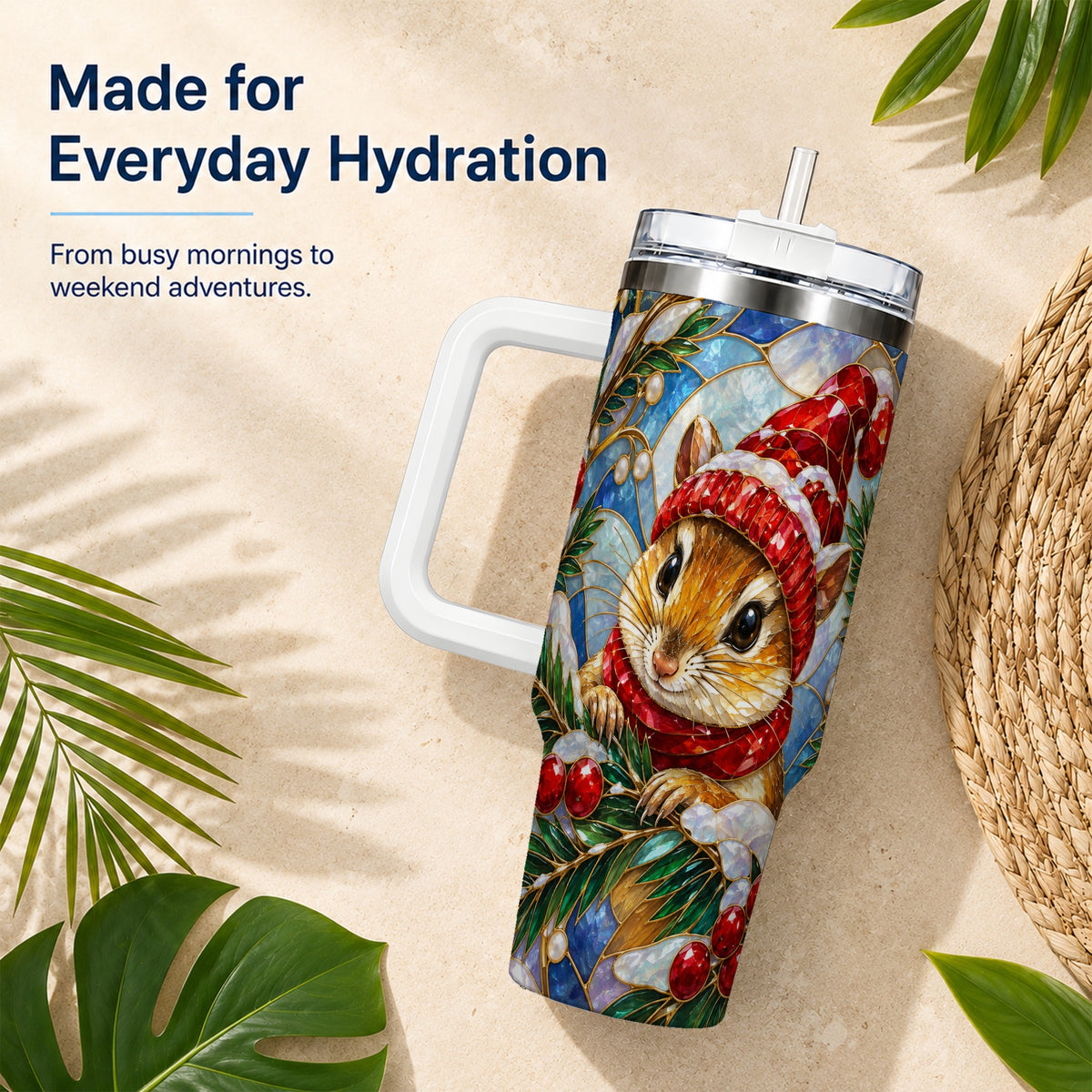 Glass Mouse Tumbler 40oz, Winter Tumbler, Stainless Steel Travel Cup